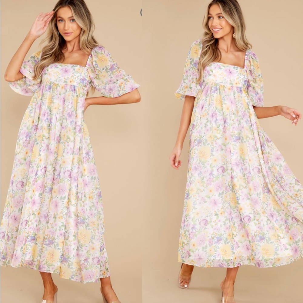Nearly Perfect Lavender Floral Print Maxi Dress